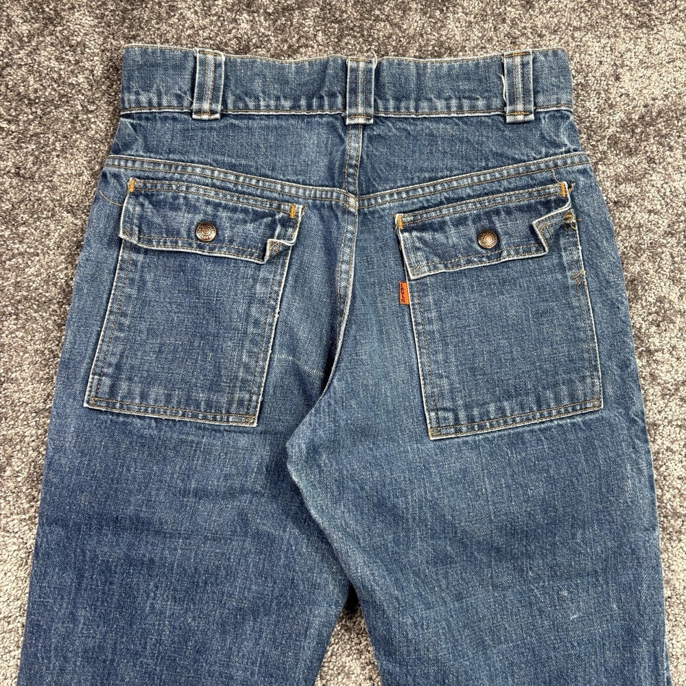 Vintage 70s Levis Safari Bush Jeans Mens 28x30 Blue Flared Bootcut Orange Tab - Picture 5 of 13